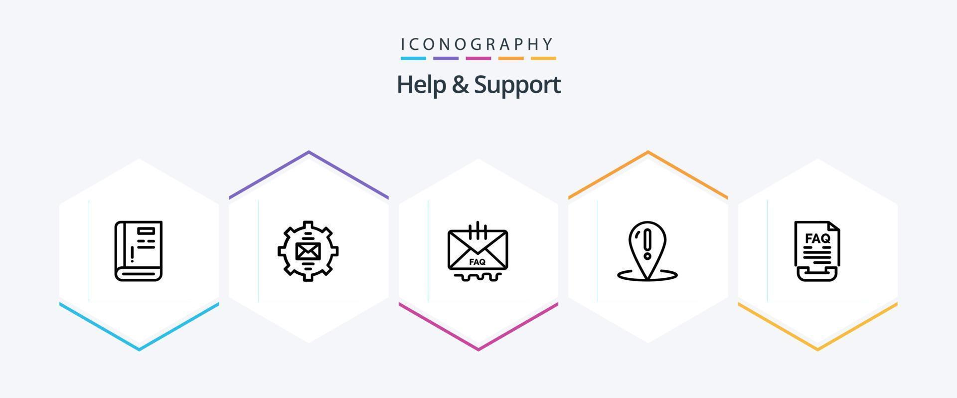 Help And Support 25 Line icon pack including document. communication. help. support. place vector