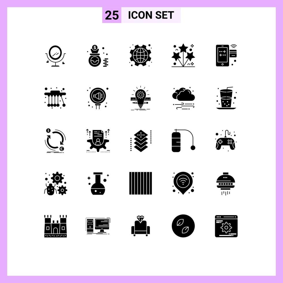 Pack of 25 Modern Solid Glyphs Signs and Symbols for Web Print Media such as card party international light labour Editable Vector Design Elements