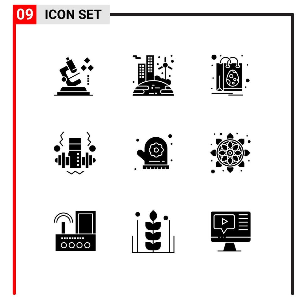 paquete de iconos vectoriales de stock de 9 signos y símbolos de línea para elementos de diseño vectorial editables con mancuernas de peso de bolsa de manopla de horno de sauna vector