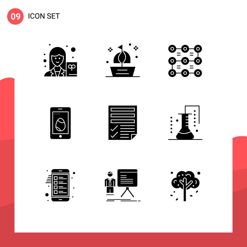 Group of 9 Modern Solid Glyphs Set for data cell summer easter security Editable Vector Design Elements