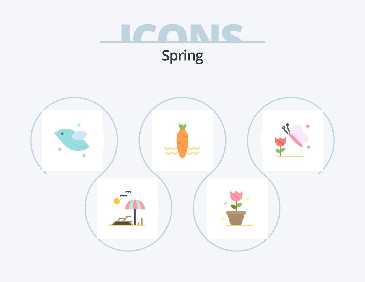 paquete de iconos planos de primavera 5 diseño de iconos. flor. primavera. animal. vegetal. zanahoria vector