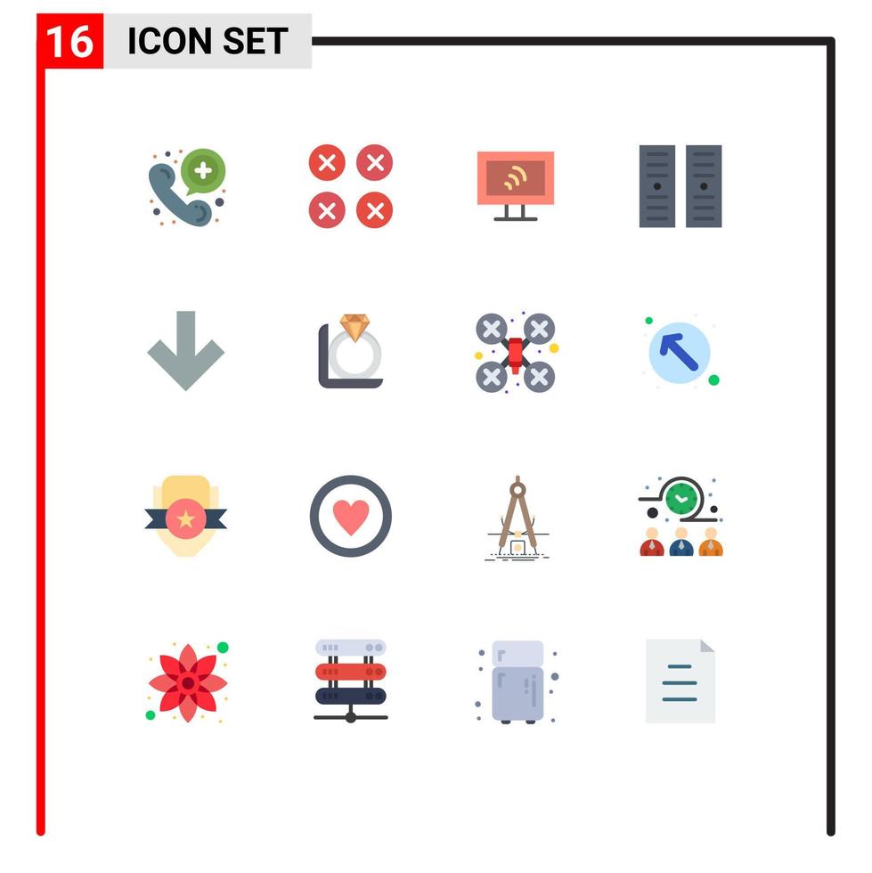 Editable Vector Line Pack of 16 Simple Flat Colors of back arrow ux server data center Editable Pack of Creative Vector Design Elements