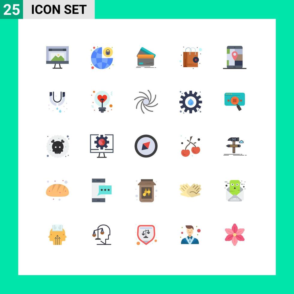 25 User Interface Flat Color Pack of modern Signs and Symbols of online shopping security money credit card Editable Vector Design Elements