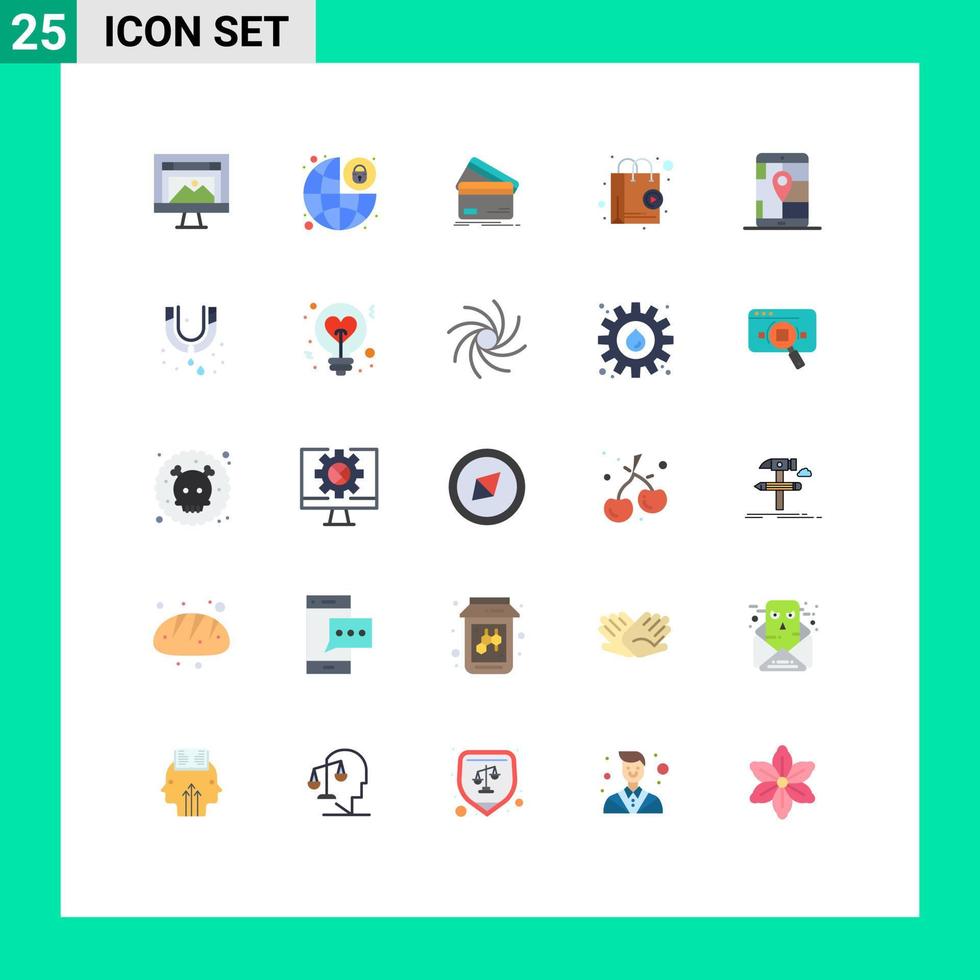 Paquete de 25 colores planos de interfaz de usuario de signos y símbolos modernos de seguridad de compras en línea dinero tarjeta de crédito elementos de diseño vectorial editables vector