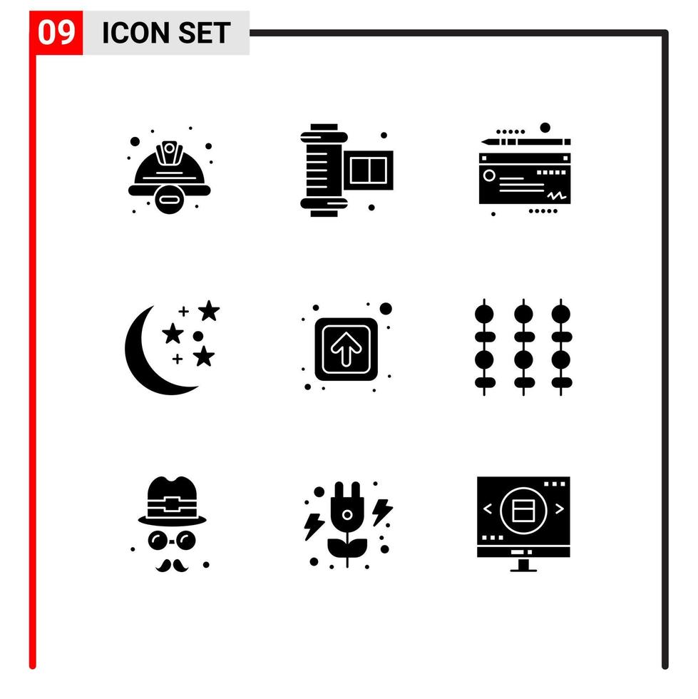 Solid Glyph Pack of 9 Universal Symbols of signs forward money arrow moon Editable Vector Design Elements