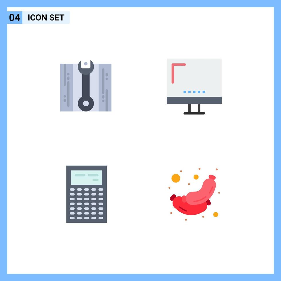 4 Thematic Vector Flat Icons and Editable Symbols of wrench calculator computer imac math Editable Vector Design Elements