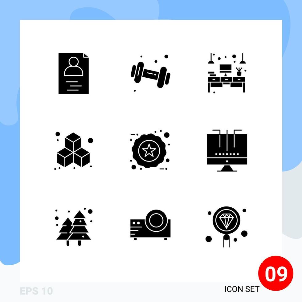 Set of 9 Modern UI Icons Symbols Signs for product ecommerce desk badge box Editable Vector Design Elements