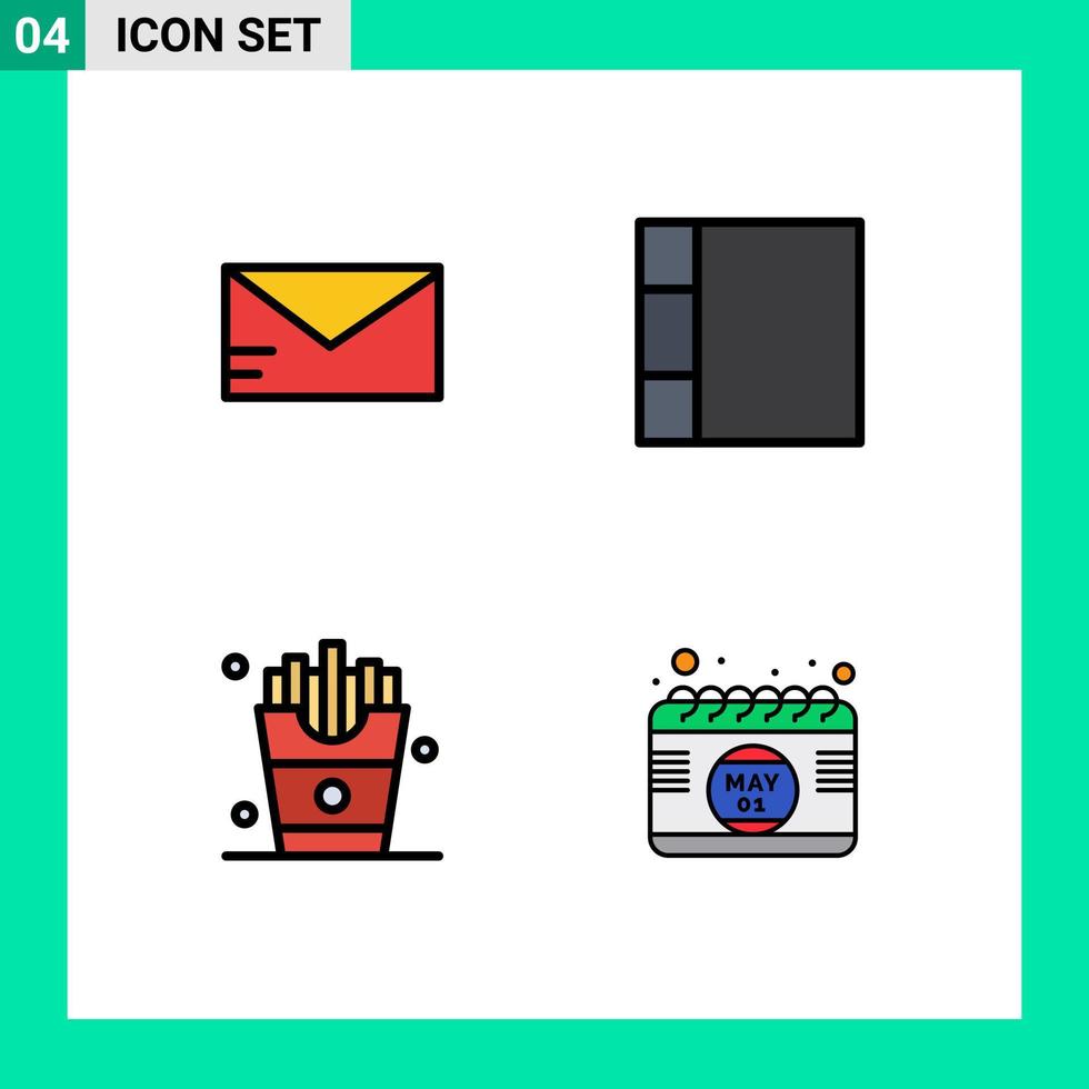 conjunto de 4 iconos de interfaz de usuario modernos signos de símbolos para cuadrícula de calendario de correo comer elementos de diseño de vector editables de día