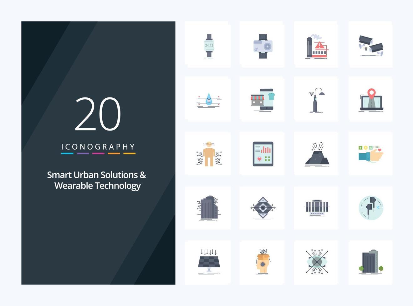 20 Smart Urban Solutions And Wearable Technology Flat Color icon for presentation vector