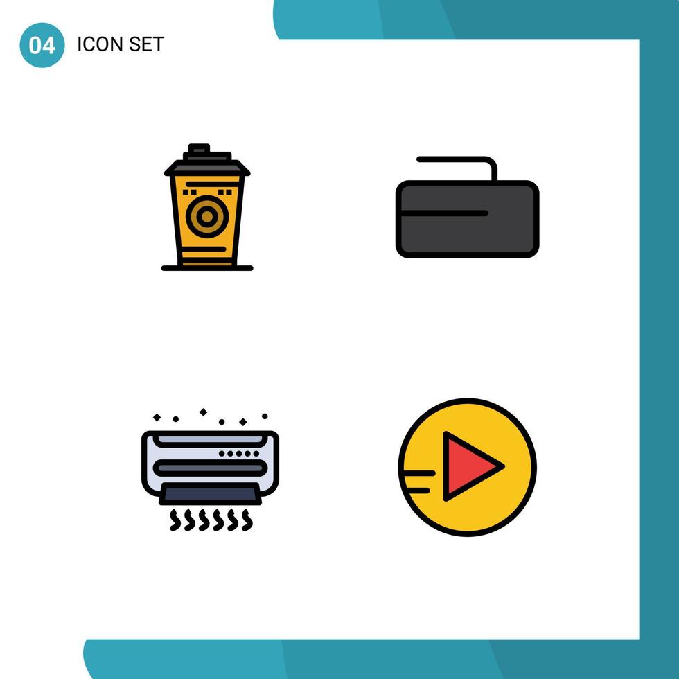 Editable Vector Line Pack of 4 Simple Filledline Flat Colors of coffee conditioner black coffee stone school education Editable Vector Design Elements