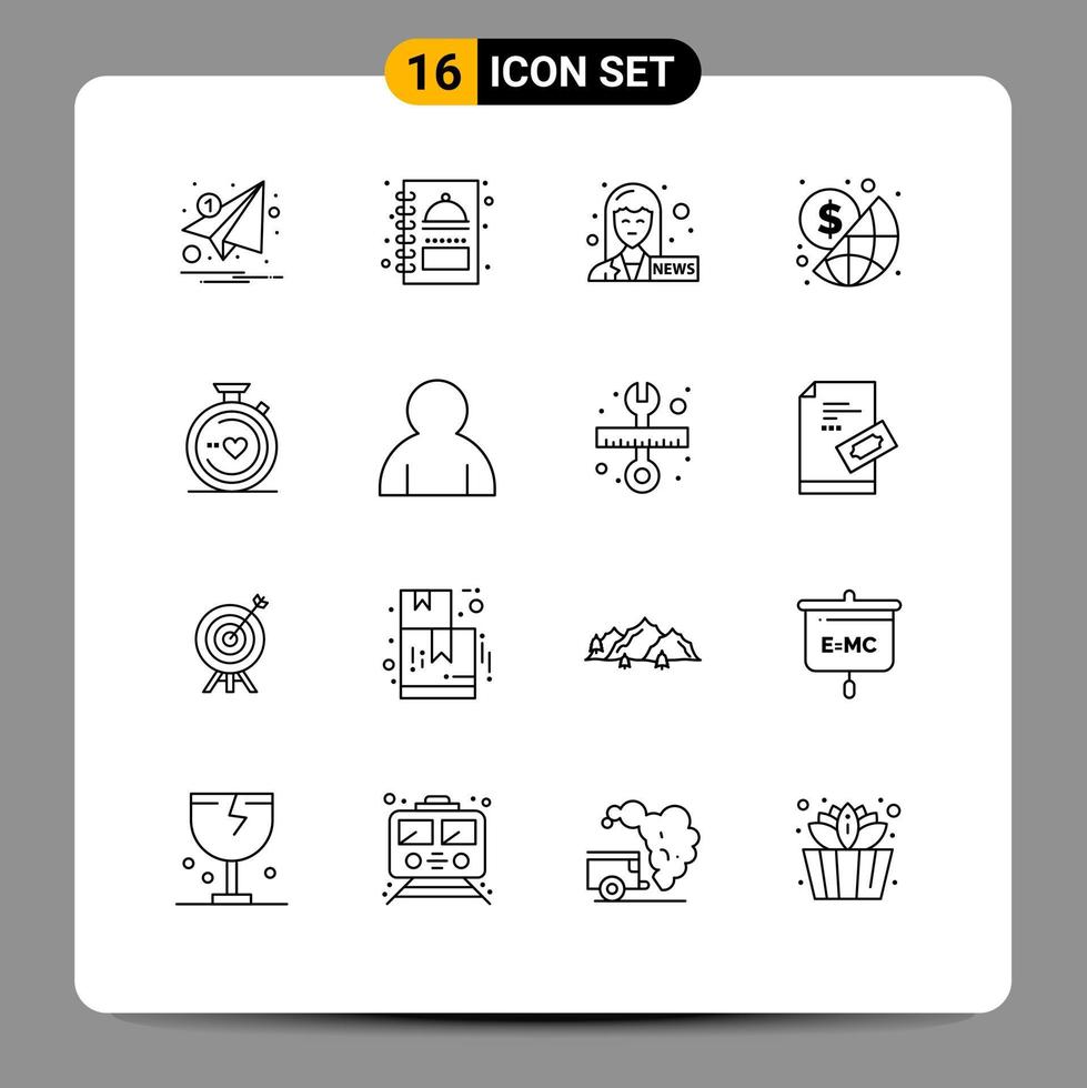 Modern Set of 16 Outlines Pictograph of love money food investment business Editable Vector Design Elements