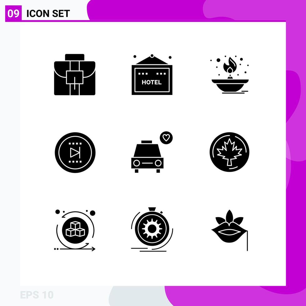 Stock Vector Icon Pack of 9 Line Signs and Symbols for heart car flame onward office Editable Vector Design Elements