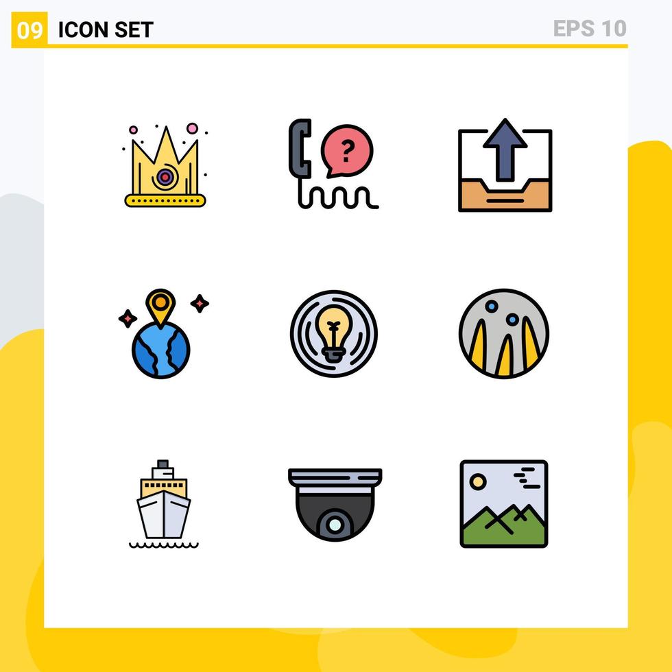 Set of 9 Modern UI Icons Symbols Signs for bulb map support world office Editable Vector Design Elements