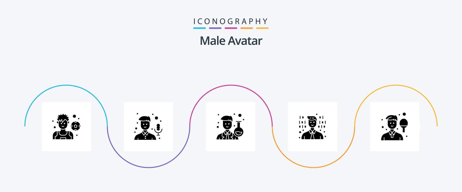 Male Avatar Glyph 5 Icon Pack Including sport. boy. avatar. avatar. programmer vector