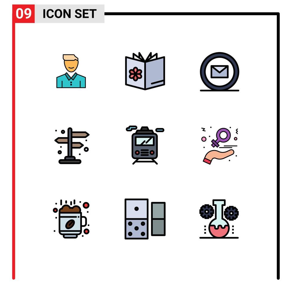 Modern Set of 9 Filledline Flat Colors and symbols such as direction web bowl online development Editable Vector Design Elements