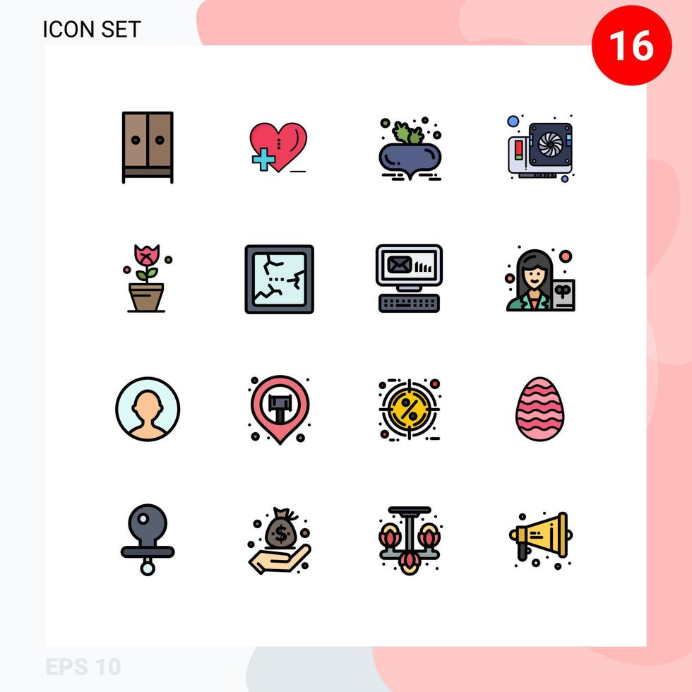 Set of 16 Modern UI Icons Symbols Signs for decoration hardware heart care computer healthy diet Editable Creative Vector Design Elements