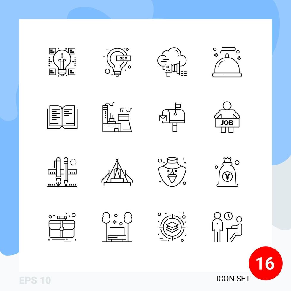 Modern Set of 16 Outlines and symbols such as book restaurant megaphone menu announcement Editable Vector Design Elements