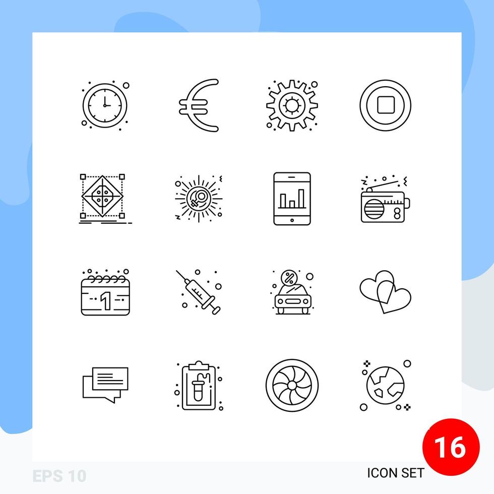 User Interface Pack of 16 Basic Outlines of preparation grid motivation cluster stop Editable Vector Design Elements