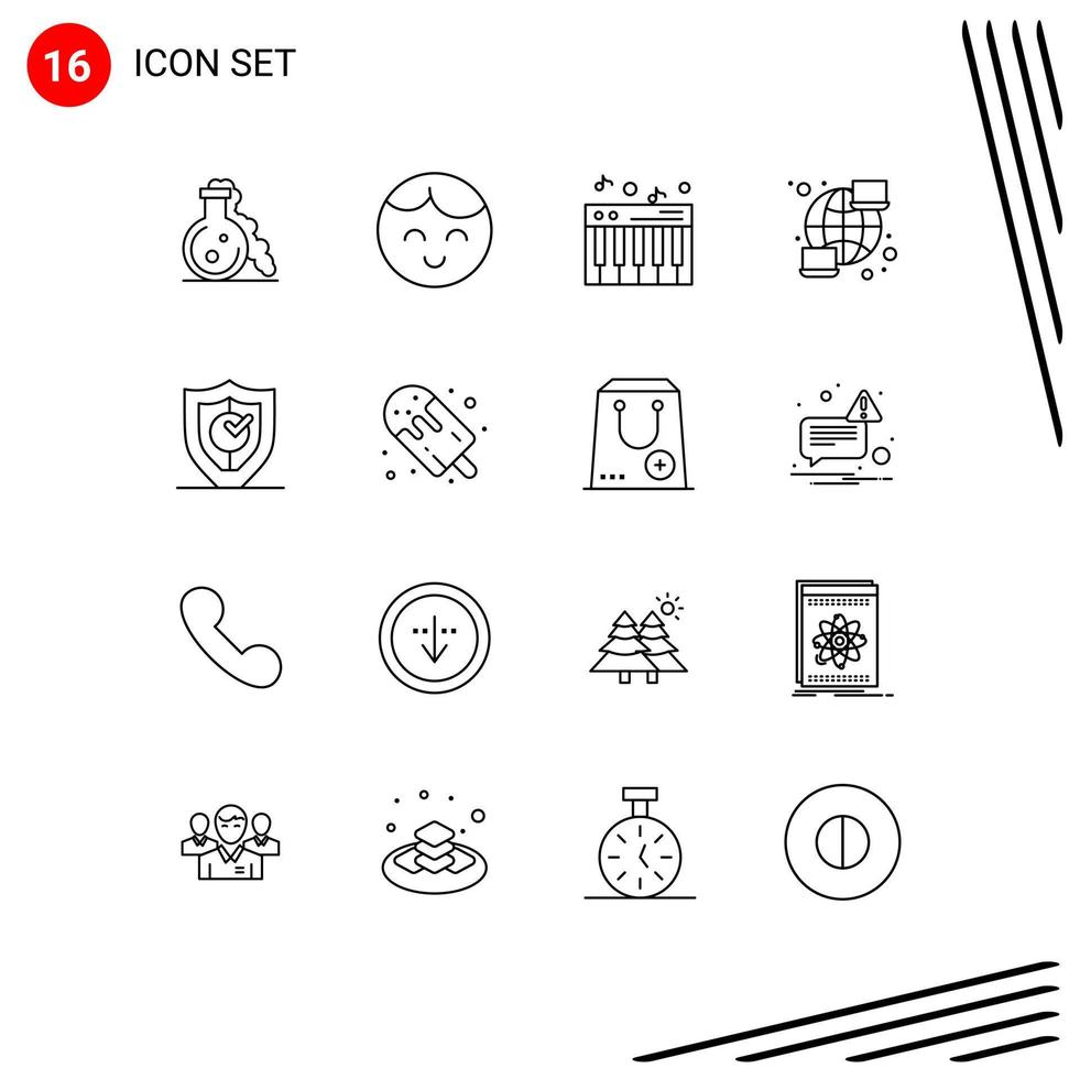 16 Universal Outline Signs Symbols of secure locked piano gdpr network Editable Vector Design Elements
