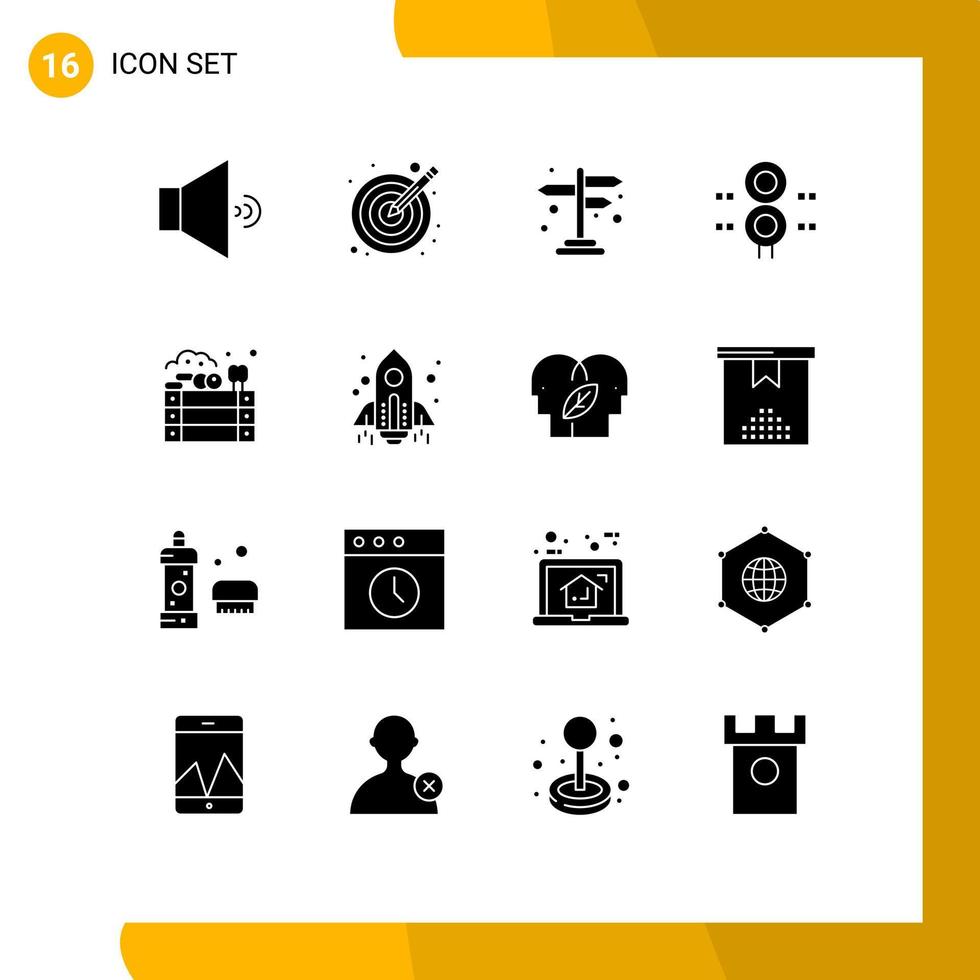 conjunto de 16 iconos de interfaz de usuario modernos símbolos signos para manzanas transporte navegación estación de tren elementos de diseño vectorial editables vector