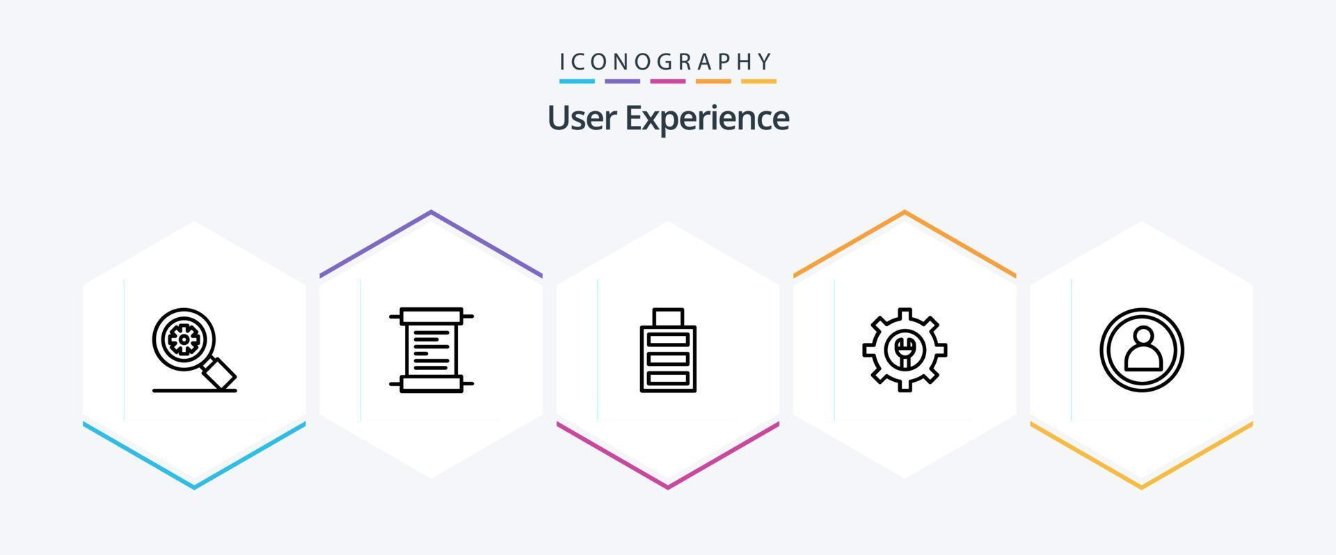 User Experience 25 Line icon pack including . setting . script. gear . simple vector