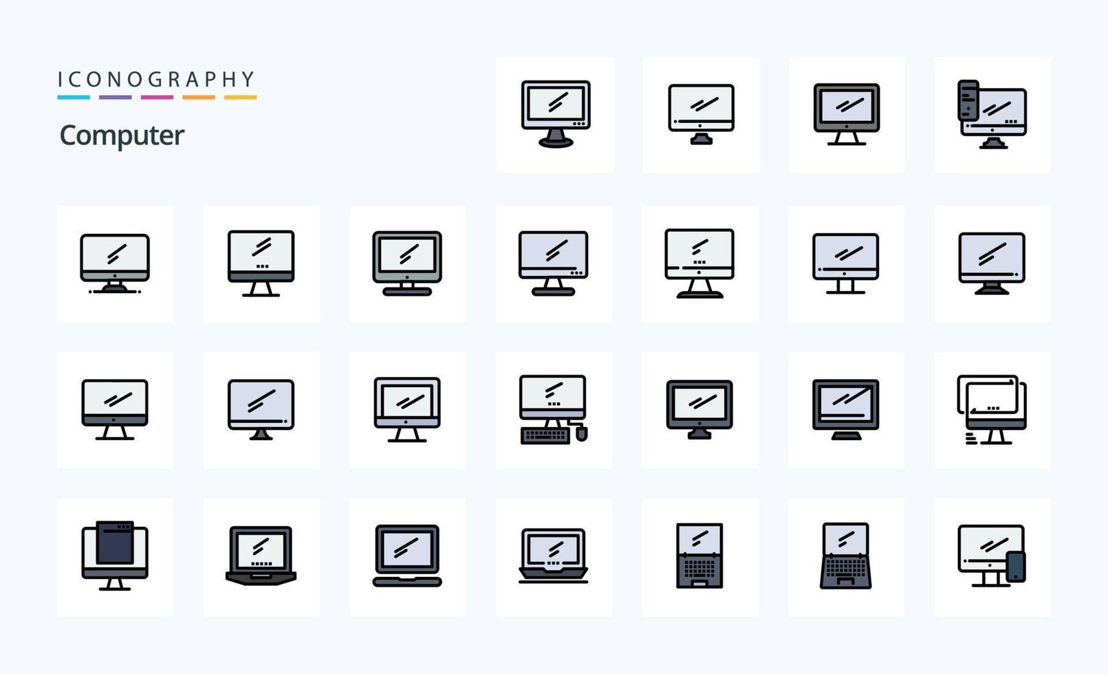 paquete de iconos de estilo lleno de línea de 25 computadoras vector