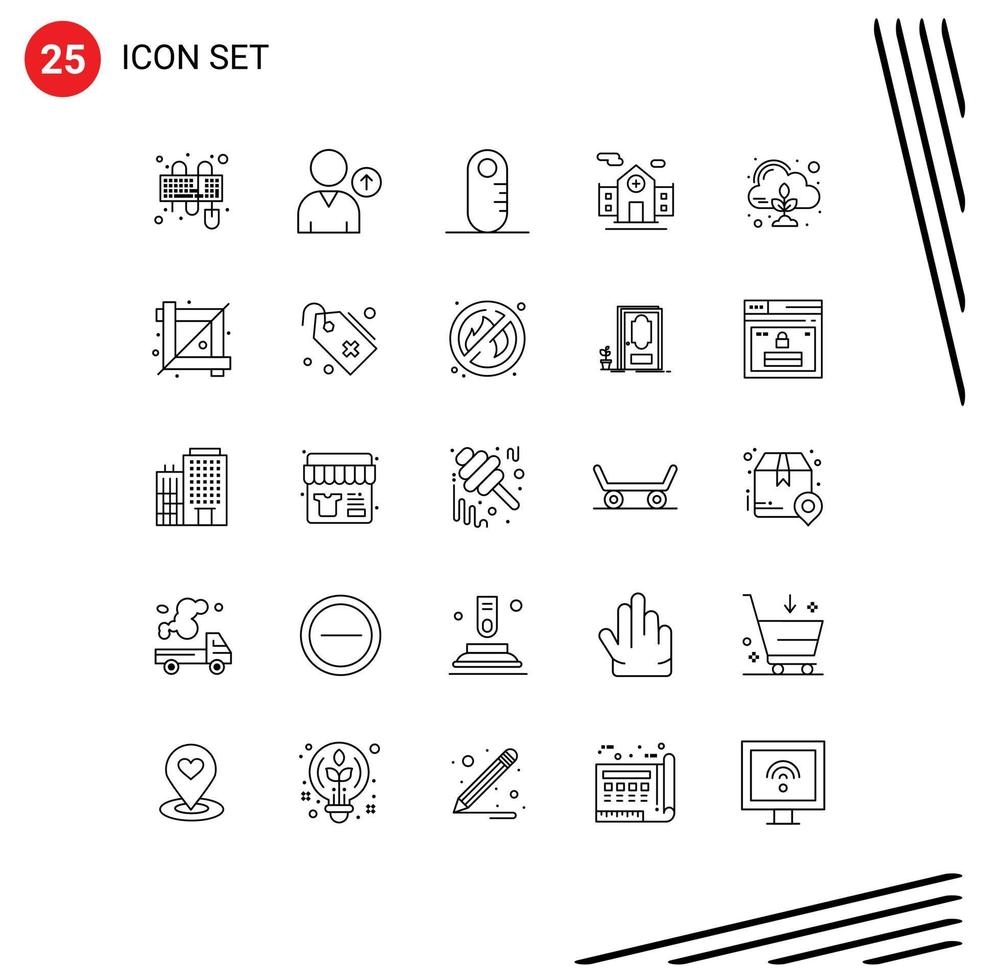 Mobile Interface Line Set of 25 Pictograms of crop control ruler zero room Editable Vector Design Elements