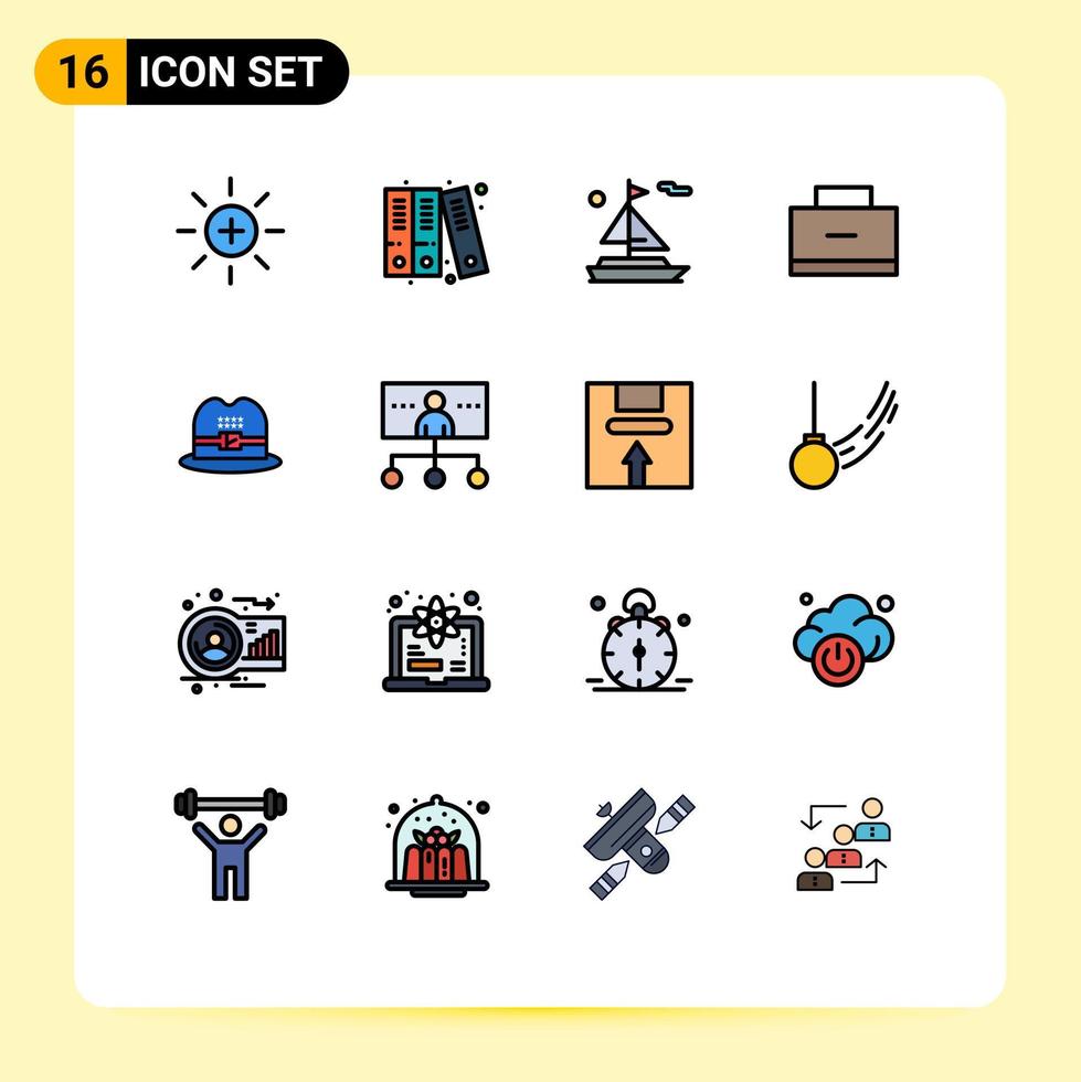 Mobile Interface Flat Color Filled Line Set of 16 Pictograms of business cap boat hat school Editable Creative Vector Design Elements