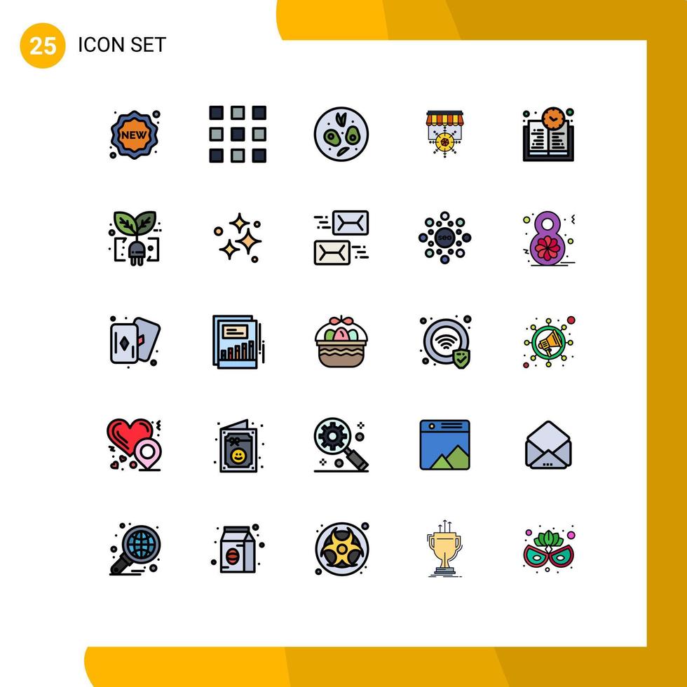 Set of 25 Modern UI Icons Symbols Signs for green learning time drink education time business Editable Vector Design Elements