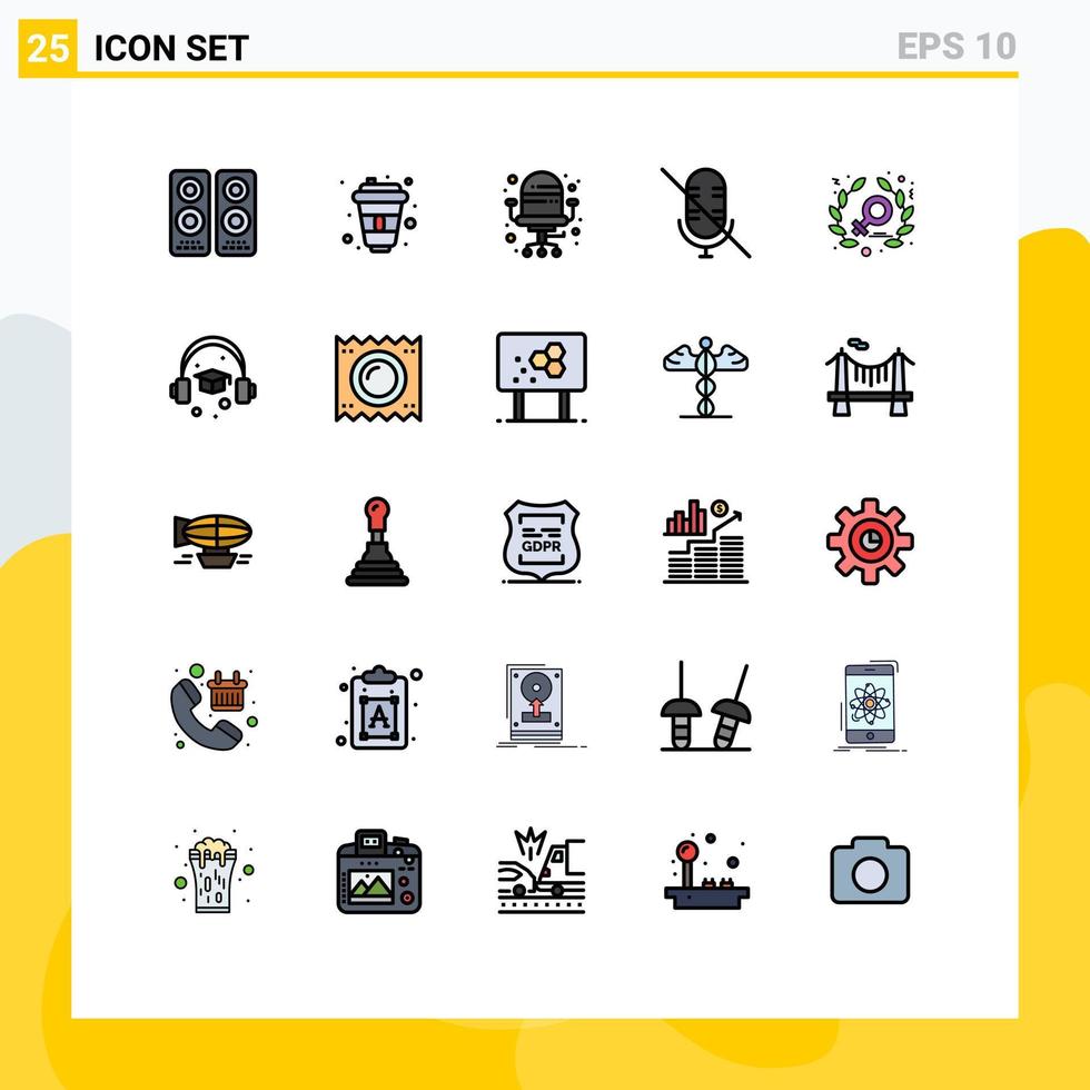 Universal Icon Symbols Group of 25 Modern Filled line Flat Colors of cap power chair feminism microphone Editable Vector Design Elements