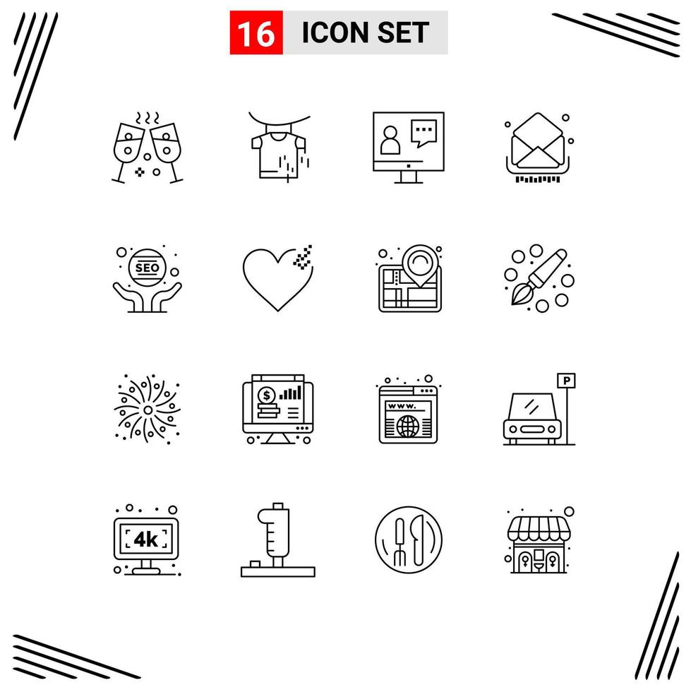 16 Outline concept for Websites Mobile and Apps marketing business online messages email Editable Vector Design Elements