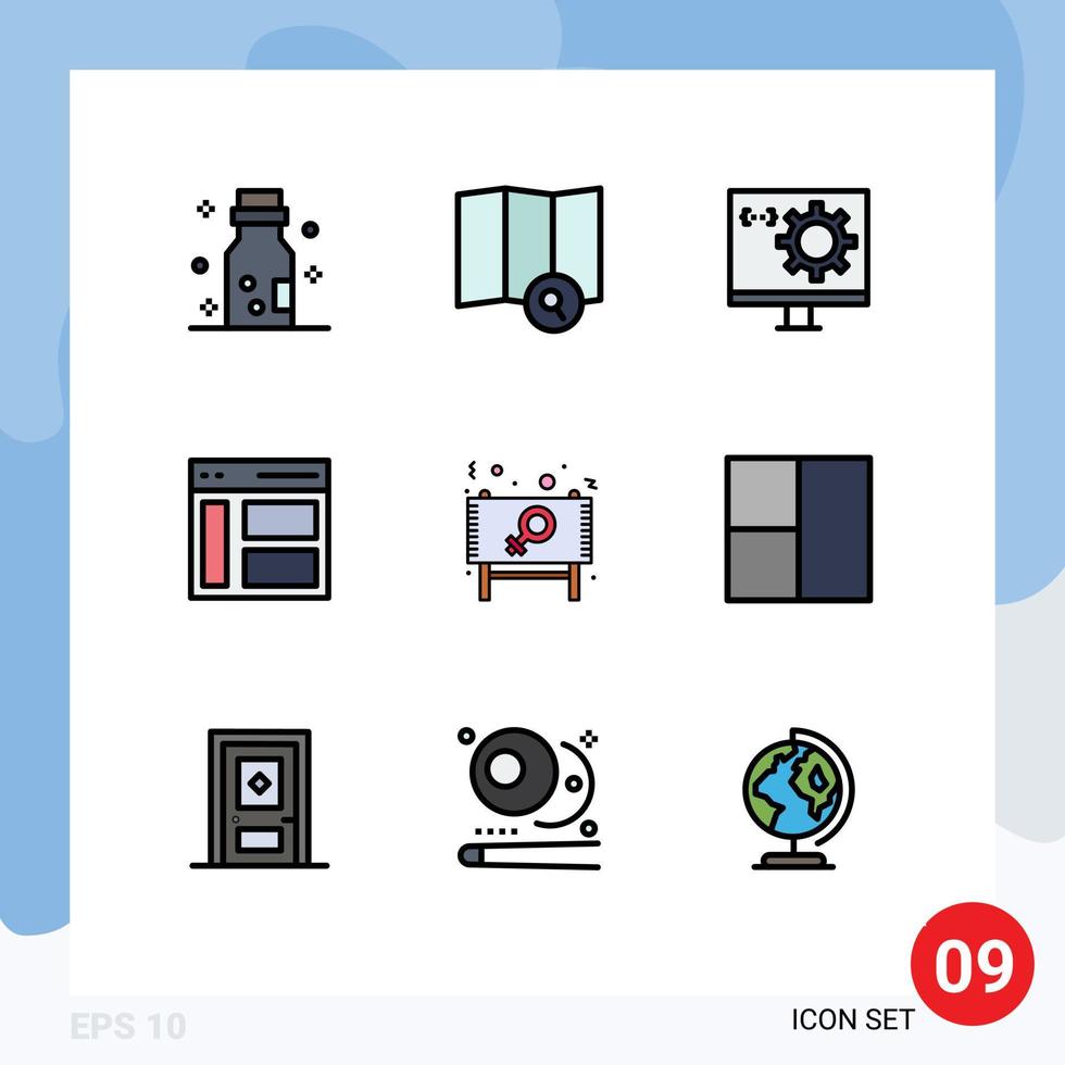 Modern Set of 9 Filledline Flat Colors and symbols such as ad sidebar computer left communication Editable Vector Design Elements