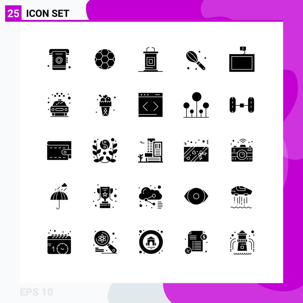 25 User Interface Solid Glyph Pack of modern Signs and Symbols of wall mount desk wire manual Editable Vector Design Elements