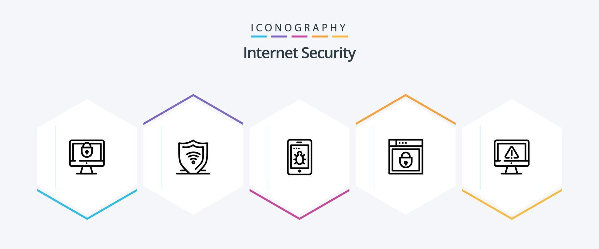 paquete de iconos de seguridad de Internet de 25 líneas que incluye datos. móvil. seguridad web contraseña vector