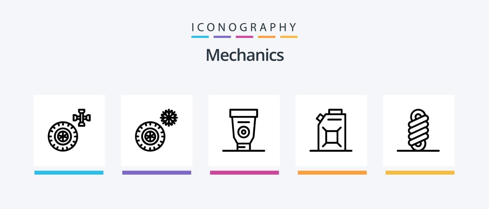 Mechanics Line 5 Icon Pack Including . motion. nut. wheel. Creative Icons Design vector