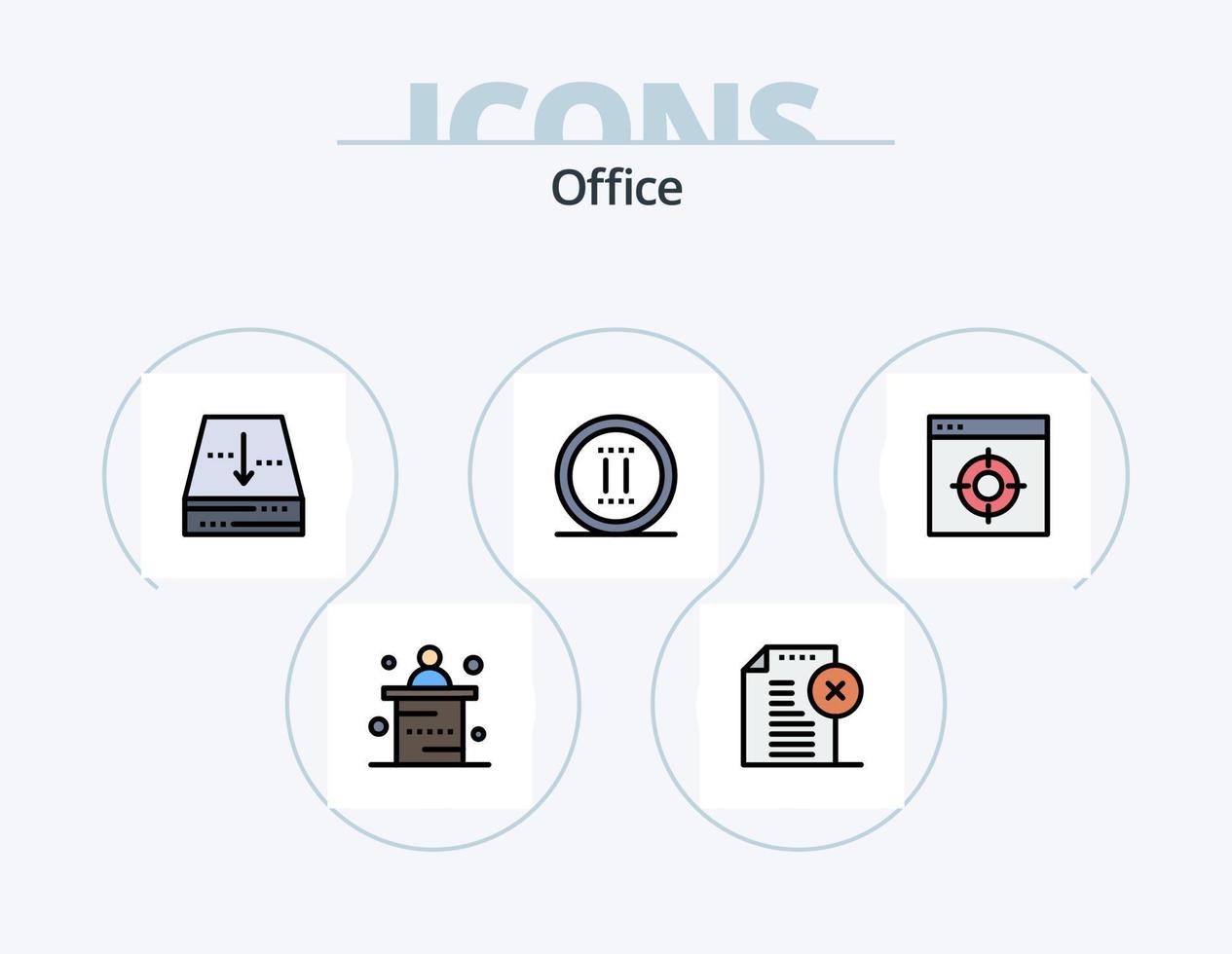 paquete de iconos llenos de línea de oficina 5 diseño de iconos. hasta. expediente. reflexión. caja. objetivo vector