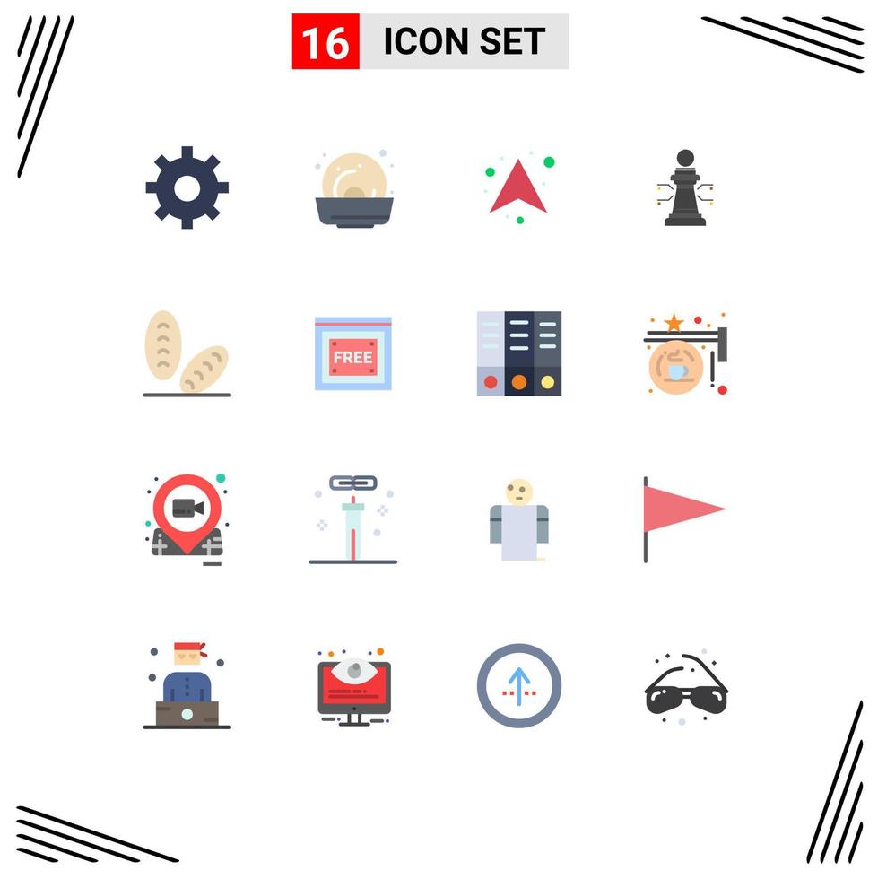 16 User Interface Flat Color Pack of modern Signs and Symbols of free access bread up baguette strategy Editable Pack of Creative Vector Design Elements