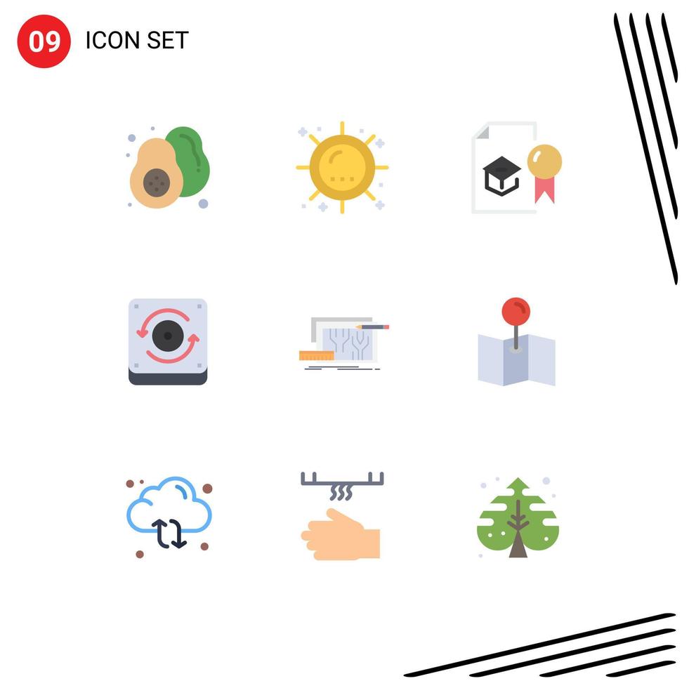 Group of 9 Modern Flat Colors Set for architecture speaker sunshine computing study Editable Vector Design Elements