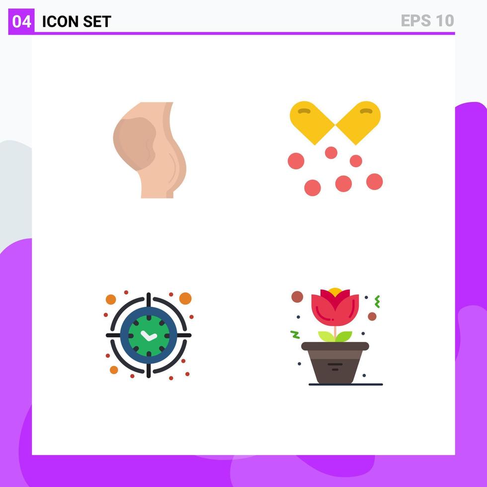 conjunto de pictogramas de 4 iconos planos simples de embarazo omega píldoras obstetricia nutrientes cápsulas enfoque elementos de diseño vectorial editables vector