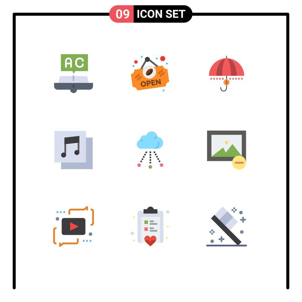 9 Universal Flat Color Signs Symbols of media support funds security protection Editable Vector Design Elements