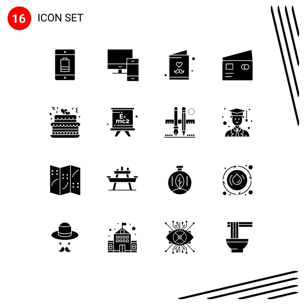 Modern Set of 16 Solid Glyphs and symbols such as pay debit pc credit fathers day Editable Vector Design Elements