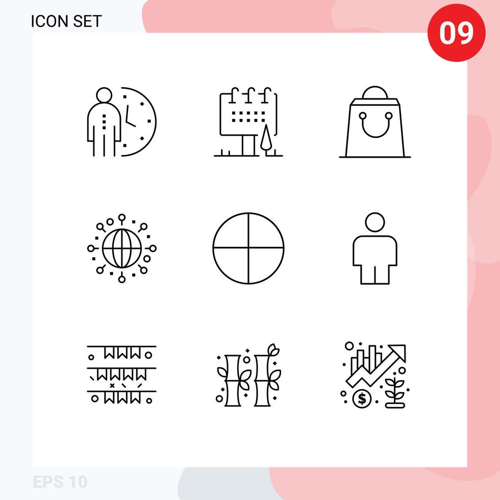 Group of 9 Outlines Signs and Symbols for pill world campaign globe shopping Editable Vector Design Elements