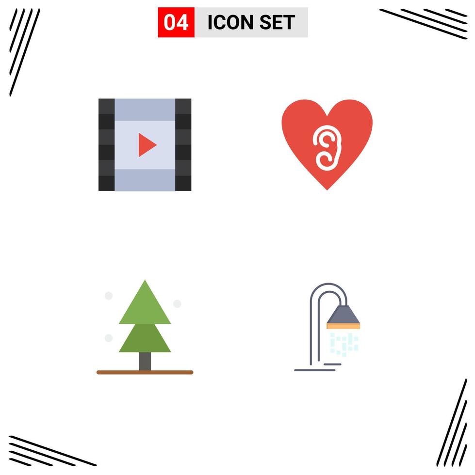 paquete de iconos planos de 4 símbolos universales de elementos de diseño vectorial editables del hotel del bosque del oído del árbol de la película vector