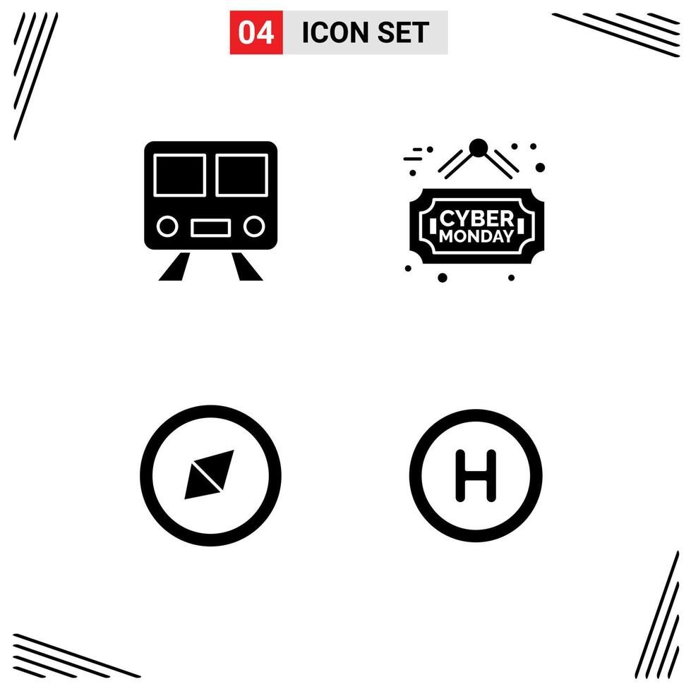 Editable Vector Line Pack of 4 Simple Solid Glyphs of maps symbol train sale hospital Editable Vector Design Elements