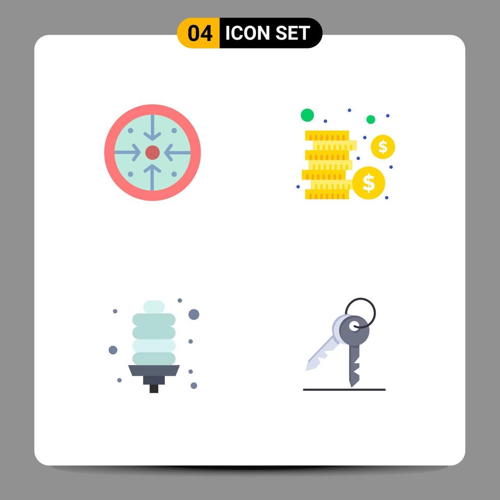 Flat Icon Pack of 4 Universal Symbols of stages energy bulb operation coins energy Editable Vector Design Elements