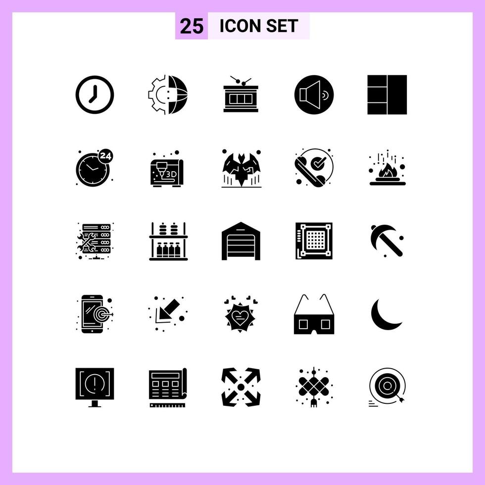 Set of 25 Commercial Solid Glyphs pack for wireframe volume production speaker parade Editable Vector Design Elements