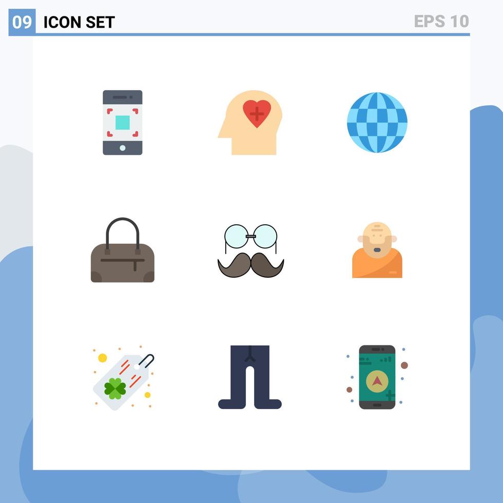 Universal Icon Symbols Group of 9 Modern Flat Colors of god glasses internet movember moustache Editable Vector Design Elements