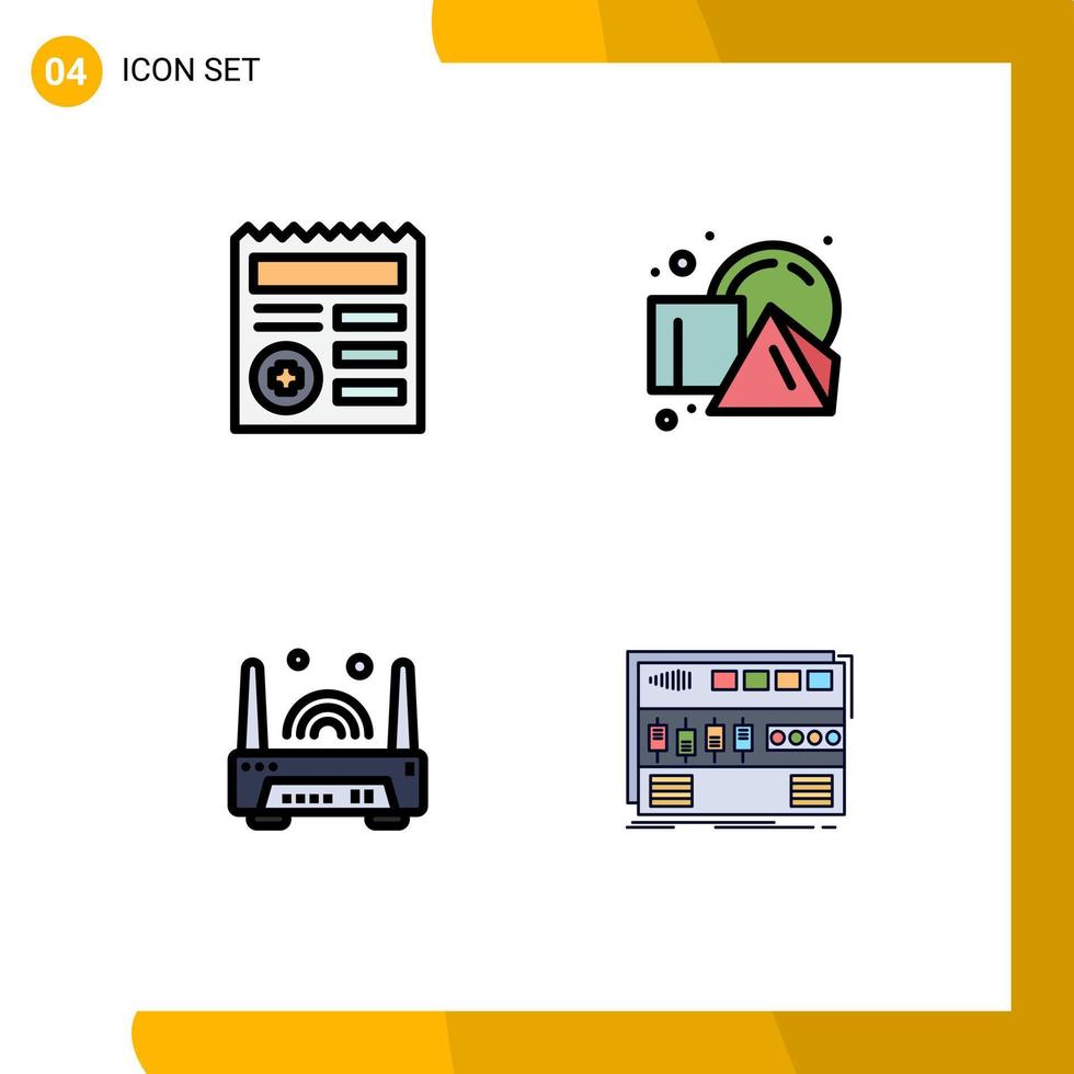 4 User Interface Filledline Flat Color Pack of modern Signs and Symbols of basic electronic medical shapes technology Editable Vector Design Elements