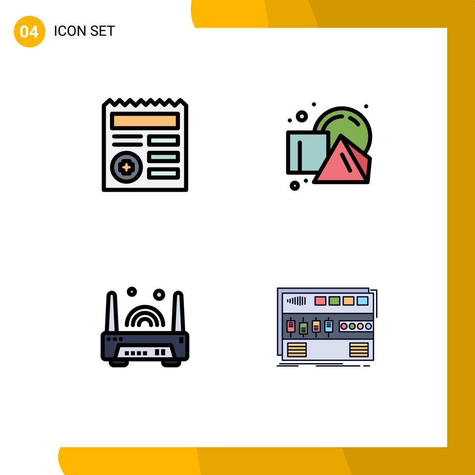 Paquete de color plano de 4 líneas de relleno de interfaz de usuario de signos y símbolos modernos de tecnología de formas médicas electrónicas básicas elementos de diseño de vectores editables