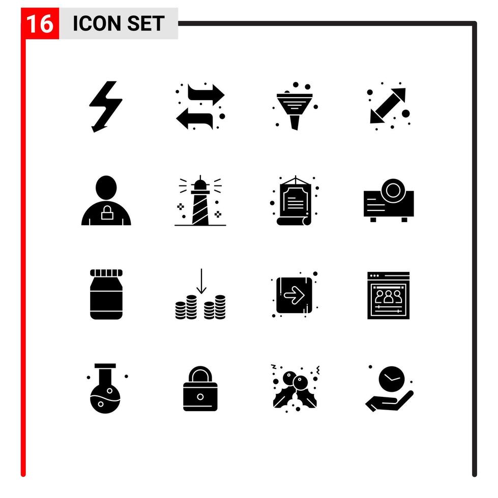 Group of 16 Solid Glyphs Signs and Symbols for body up down data left arrow Editable Vector Design Elements